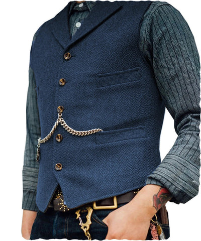 Oxford Gilet | Western stijlvol mouwloos Tweed vest voor mannen met ketting design