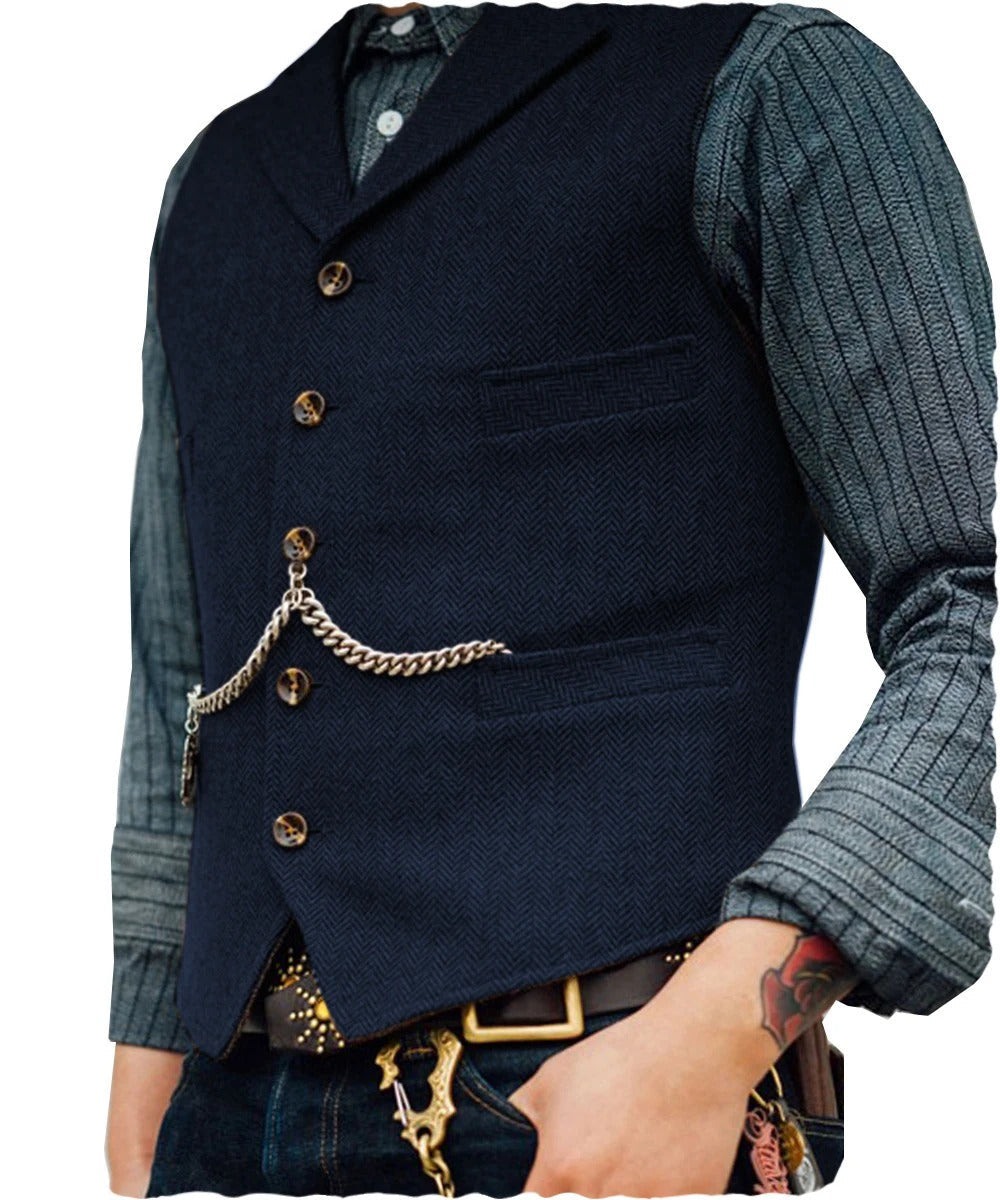 Oxford Gilet | Western stijlvol mouwloos Tweed vest voor mannen met ketting design