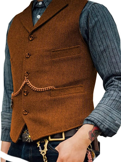 Oxford Gilet | Western stijlvol mouwloos Tweed vest voor mannen met ketting design