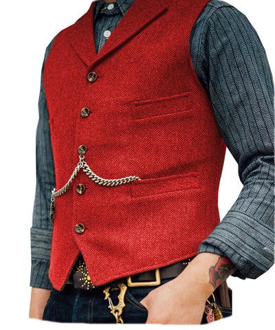 Oxford Gilet | Western stijlvol mouwloos Tweed vest voor mannen met ketting design