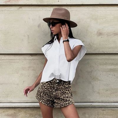 Priscilla | Denim luipaard print broek