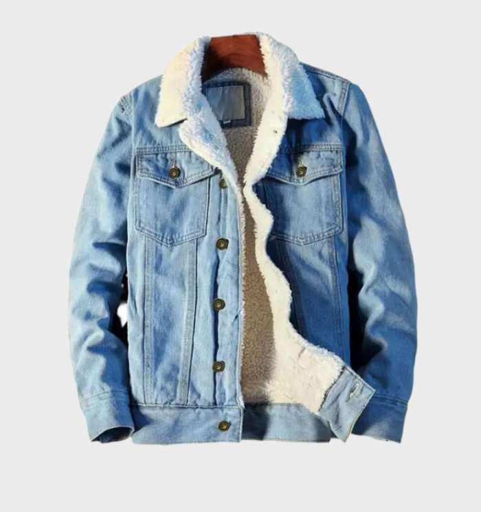 Zayd - Warm denim jack met fleece voering en kraag